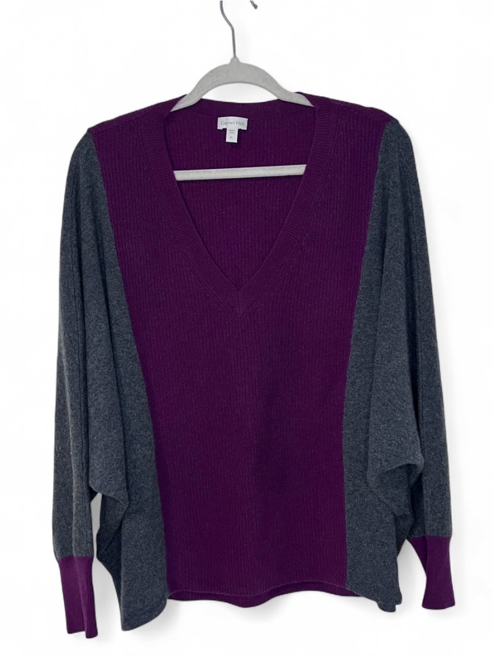 Garnet Hill Recycled Cashmere Drop Shoulder V-Neck Sweater XL Oversized